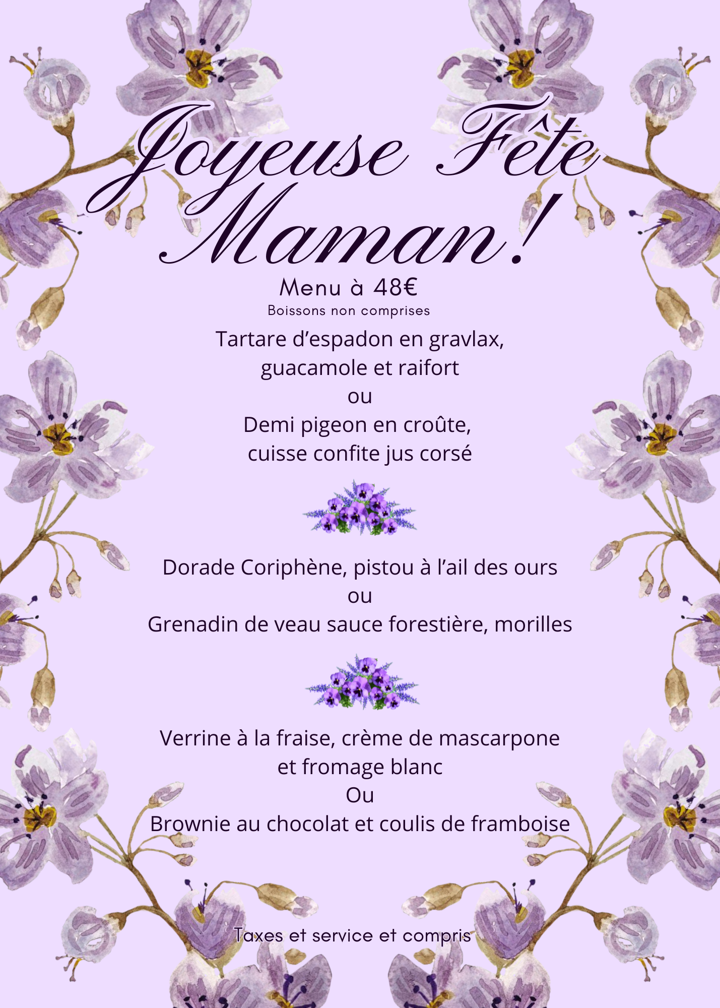 Menu fête des mères 2024
